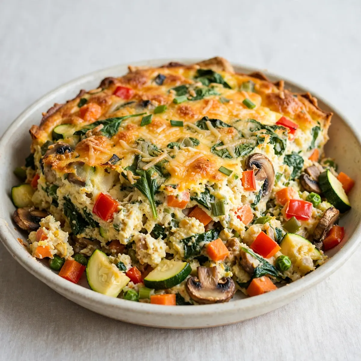 Budget Crustless Quiche Casserole mit buntem Gemüse für die Meal Prep Woche