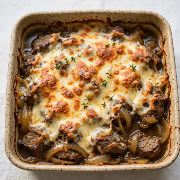 Budget-Freundlicher Französischer Zwiebel-Rindfleisch-Auflauf
