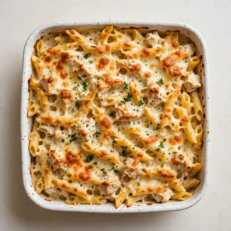 Budget-Hack Hähnchen-Alfredo-Pasta-Bake für Meal Prep
