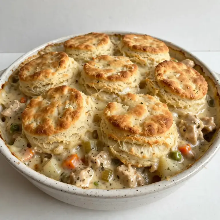 Budget-Hähnchen-Pot-Pie-Auflauf mit Kekshaube für Meal Prep