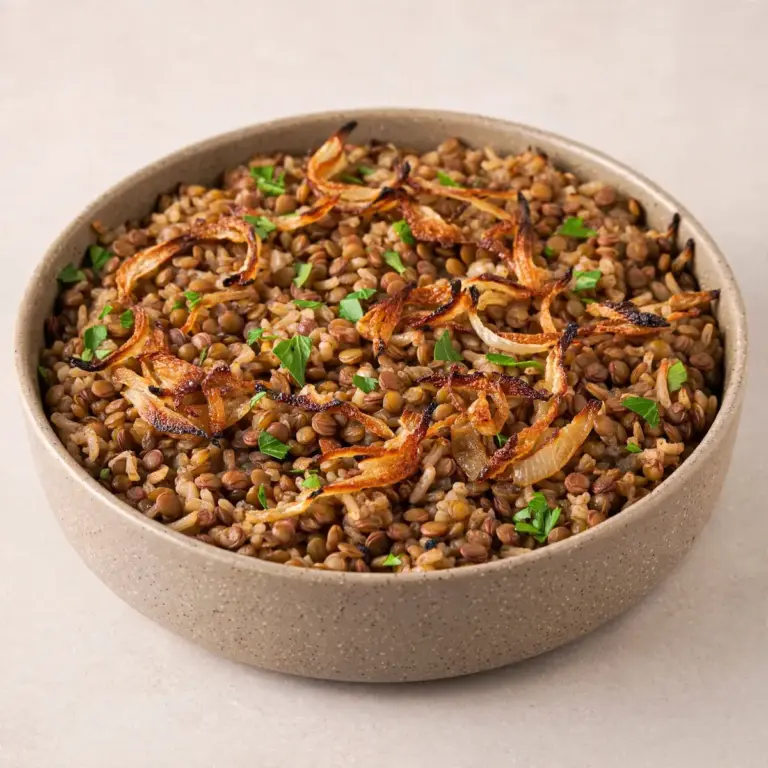 Budget-Linsen-Reis-Mujadara aus dem Ofen für die Meal-Prep