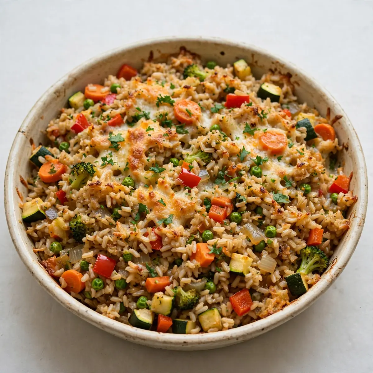 Budget-Meal Prep: Vollgepackter Veggie-Braunreis-Auflauf