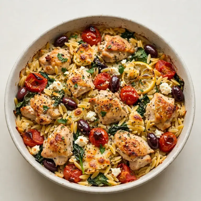 Budgetfreundlicher Mediterranes Chicken-Orzo-Bake für die Meal-Prep