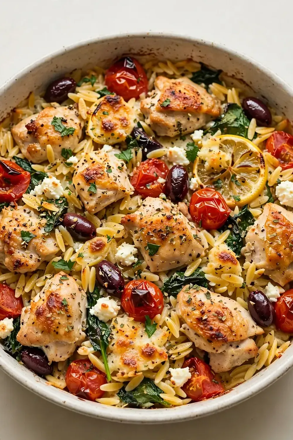 Mediterranean Chicken and Orzo Bake