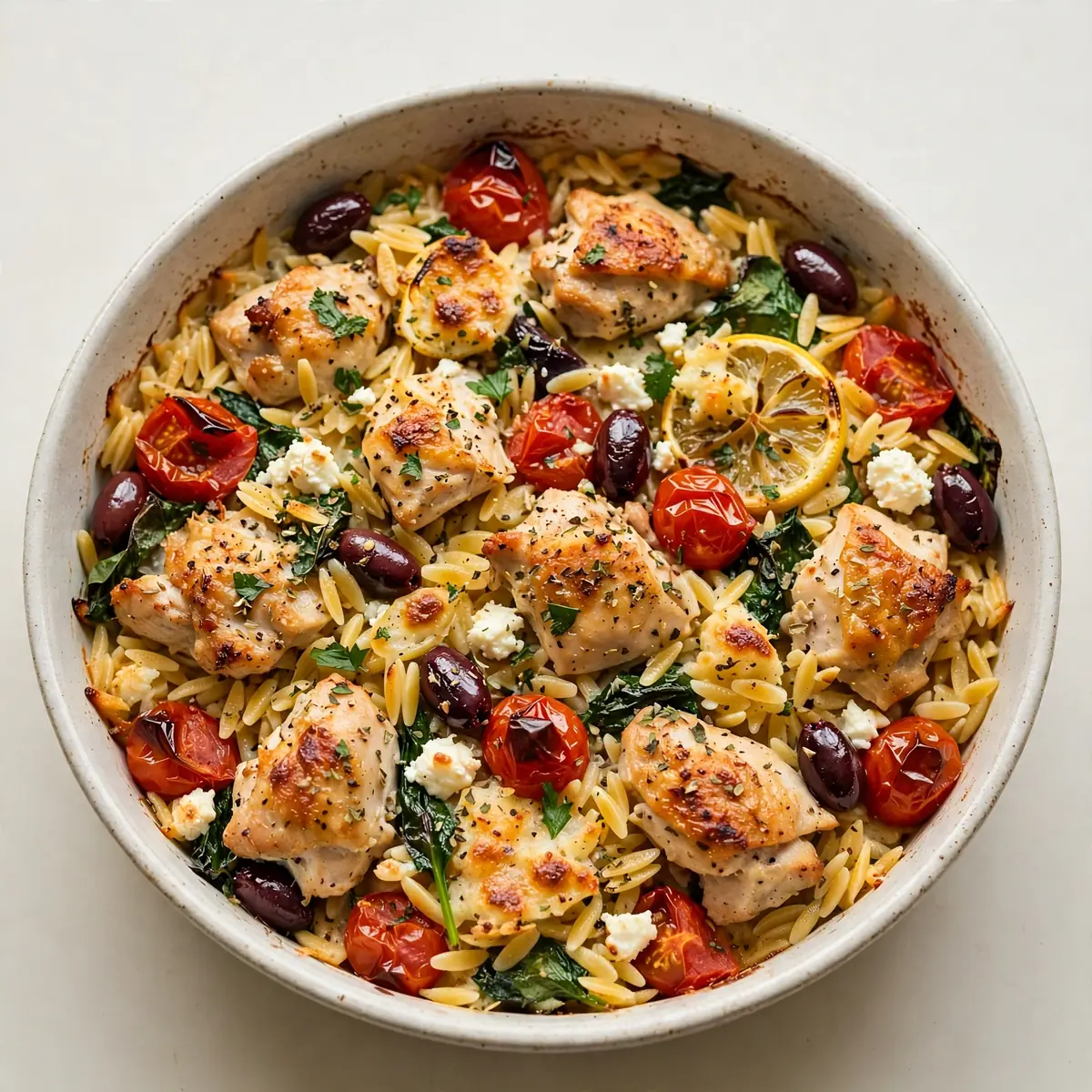 Budgetfreundlicher Mediterranes Chicken-Orzo-Bake für die Meal-Prep