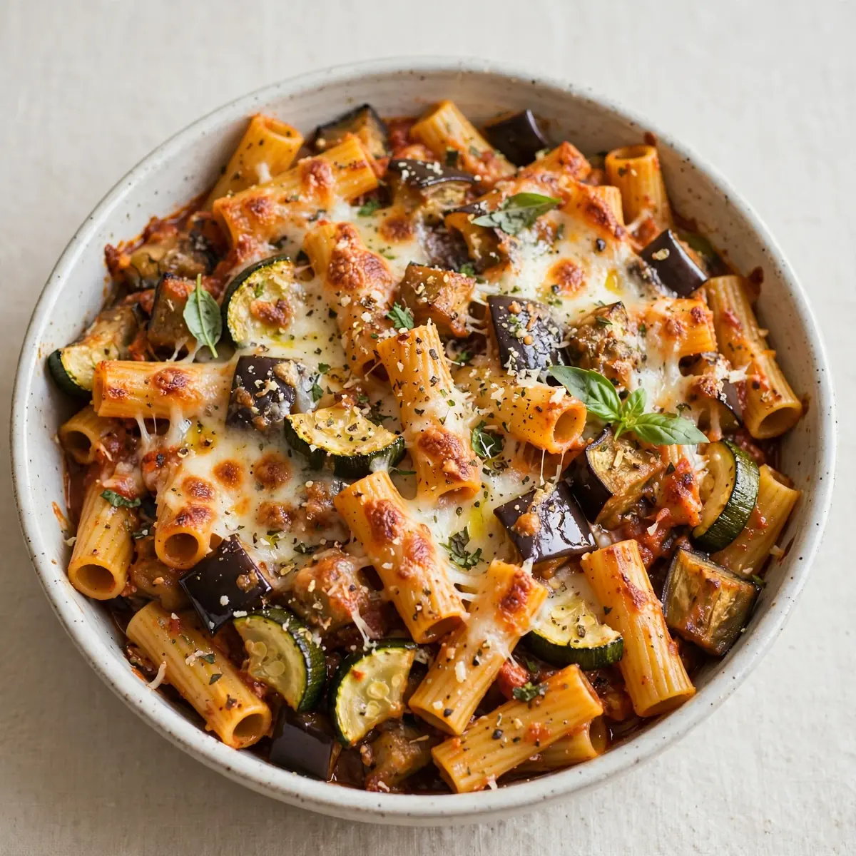 Gebackene Ziti mit Aubergine und Zucchini als günstiges Meal Prep