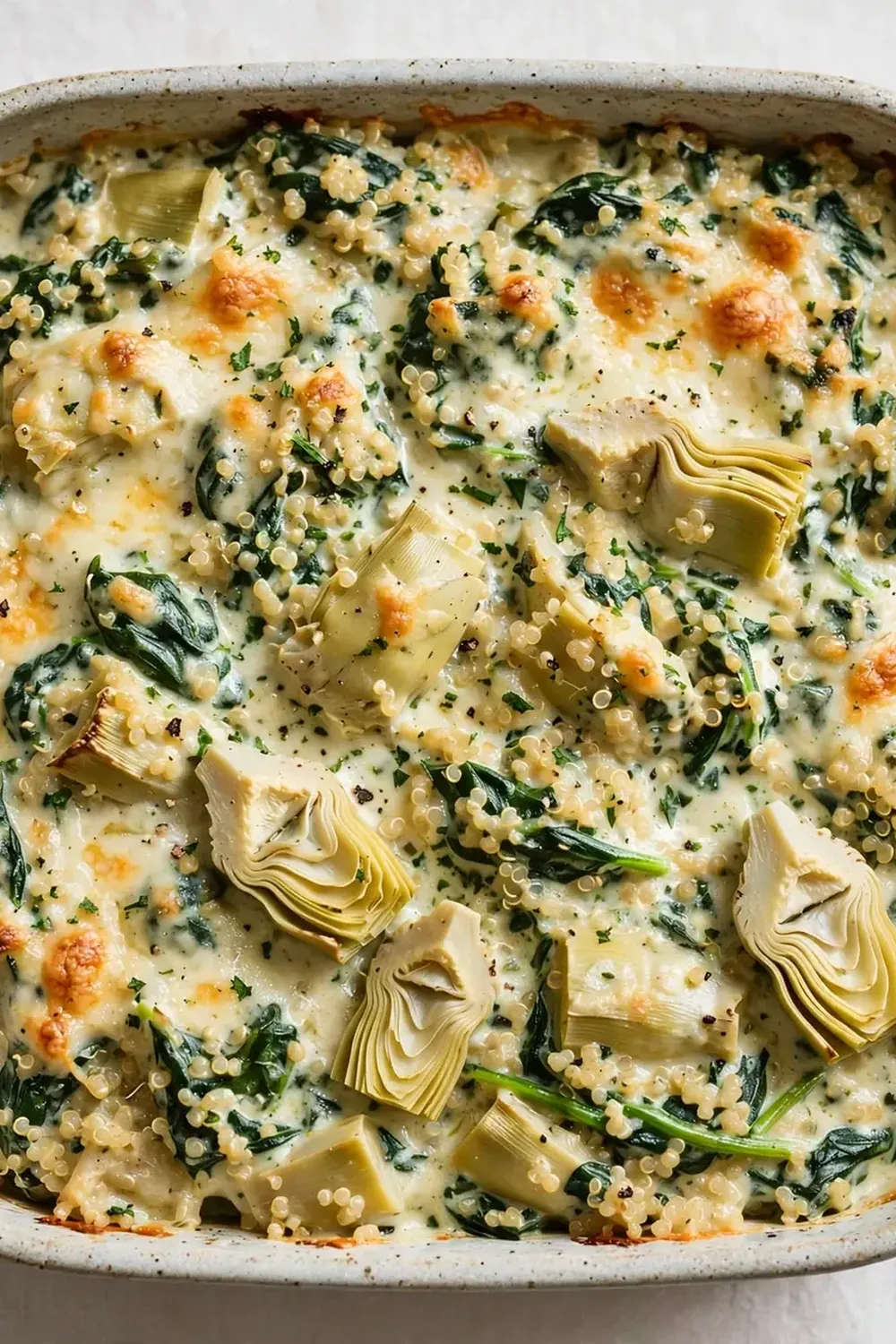 Creamy Spinach and Artichoke Quinoa Bake