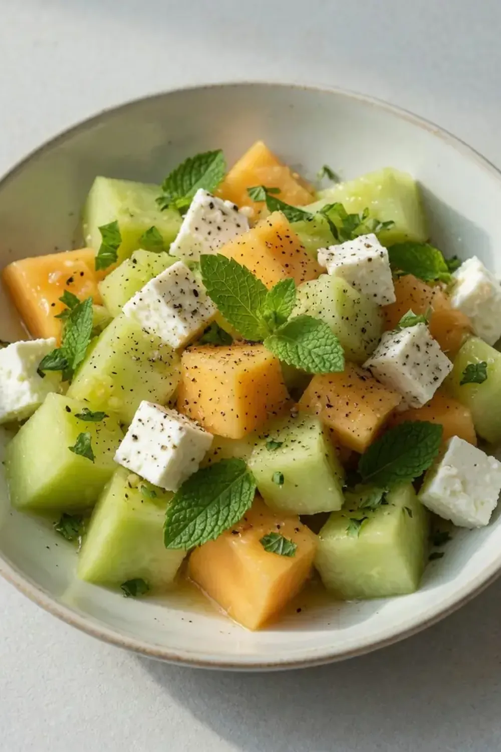 melonensalat mit feta minze