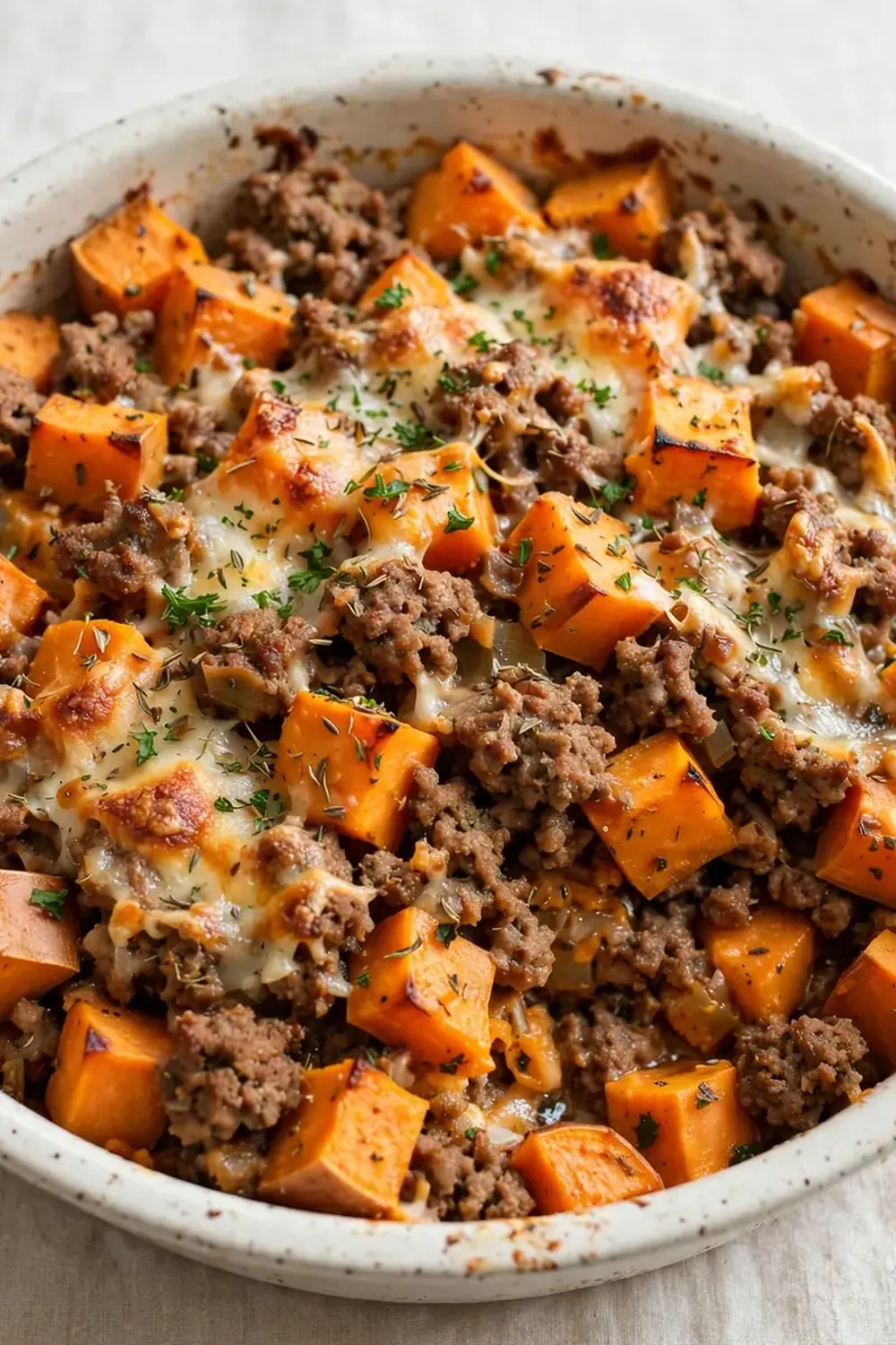 savory sweet potato and ground beef bake