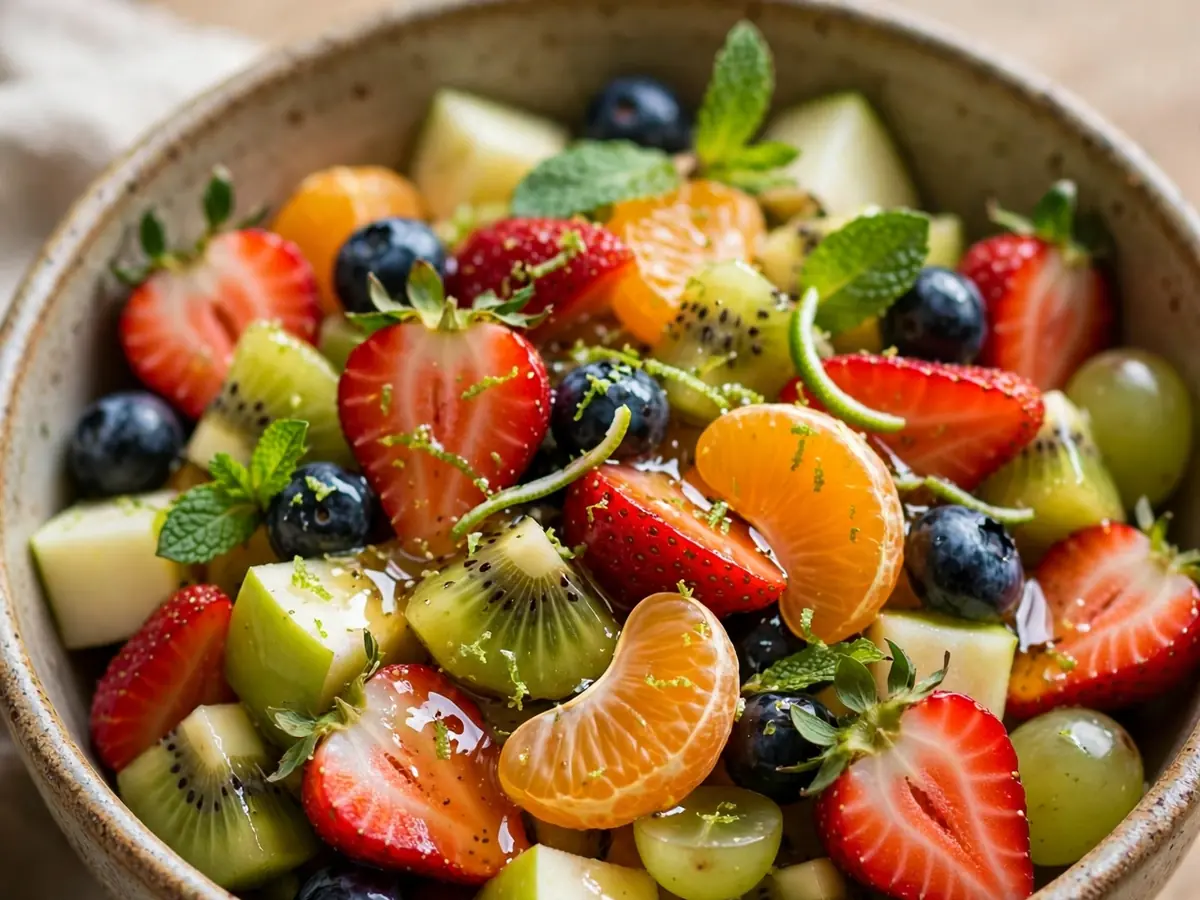 Einfacher Obstsalat mit Honig-Limetten-Dressing