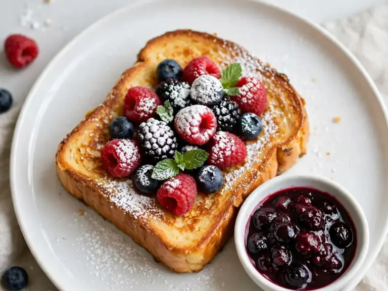 Französischer Toast mit Beeren und Puderzucker