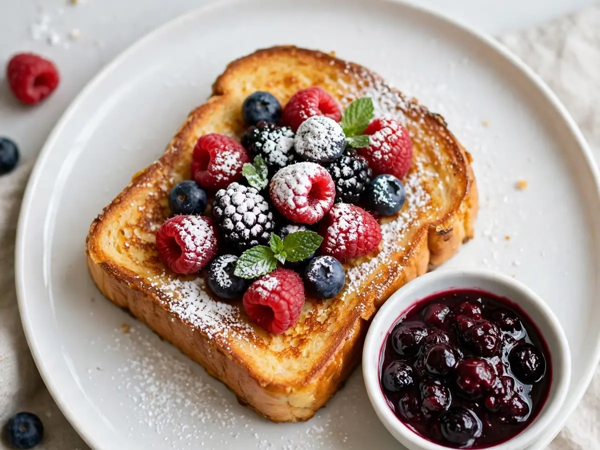 Französischer Toast mit Beeren und Puderzucker