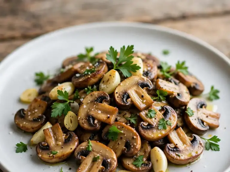Gebratene Champignons mit Knoblauch und Petersilie