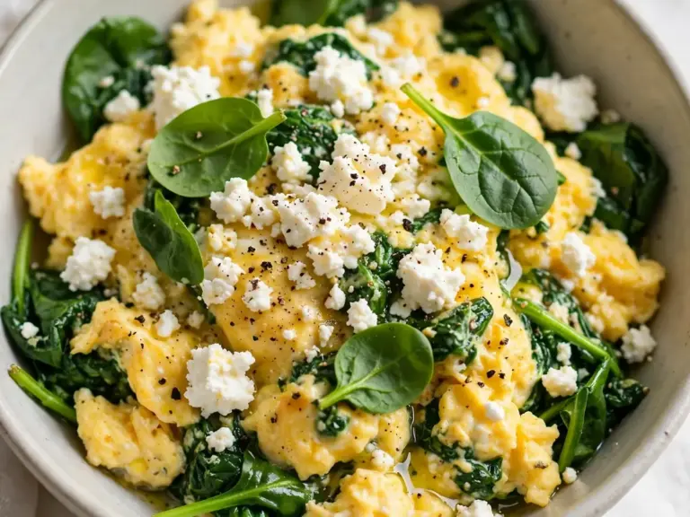 Rührei mit Spinat und Feta in 10 Minuten