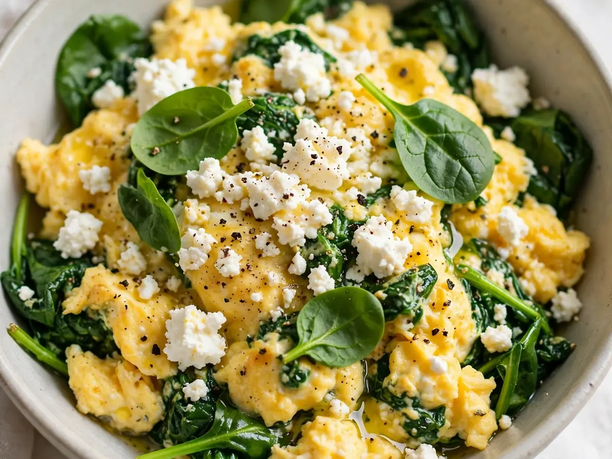 Rührei mit Spinat und Feta in 10 Minuten