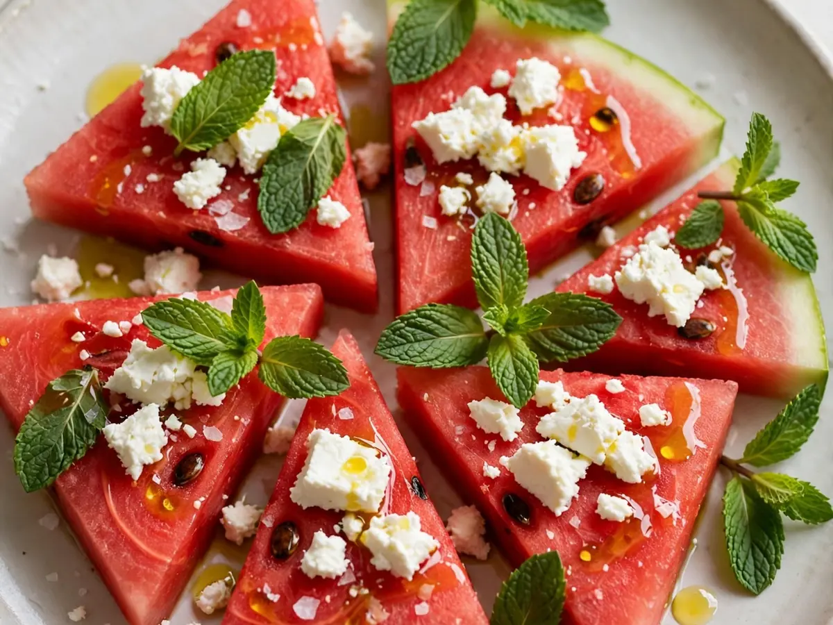 Wassermelonen-Feta-Spalten mit Minze